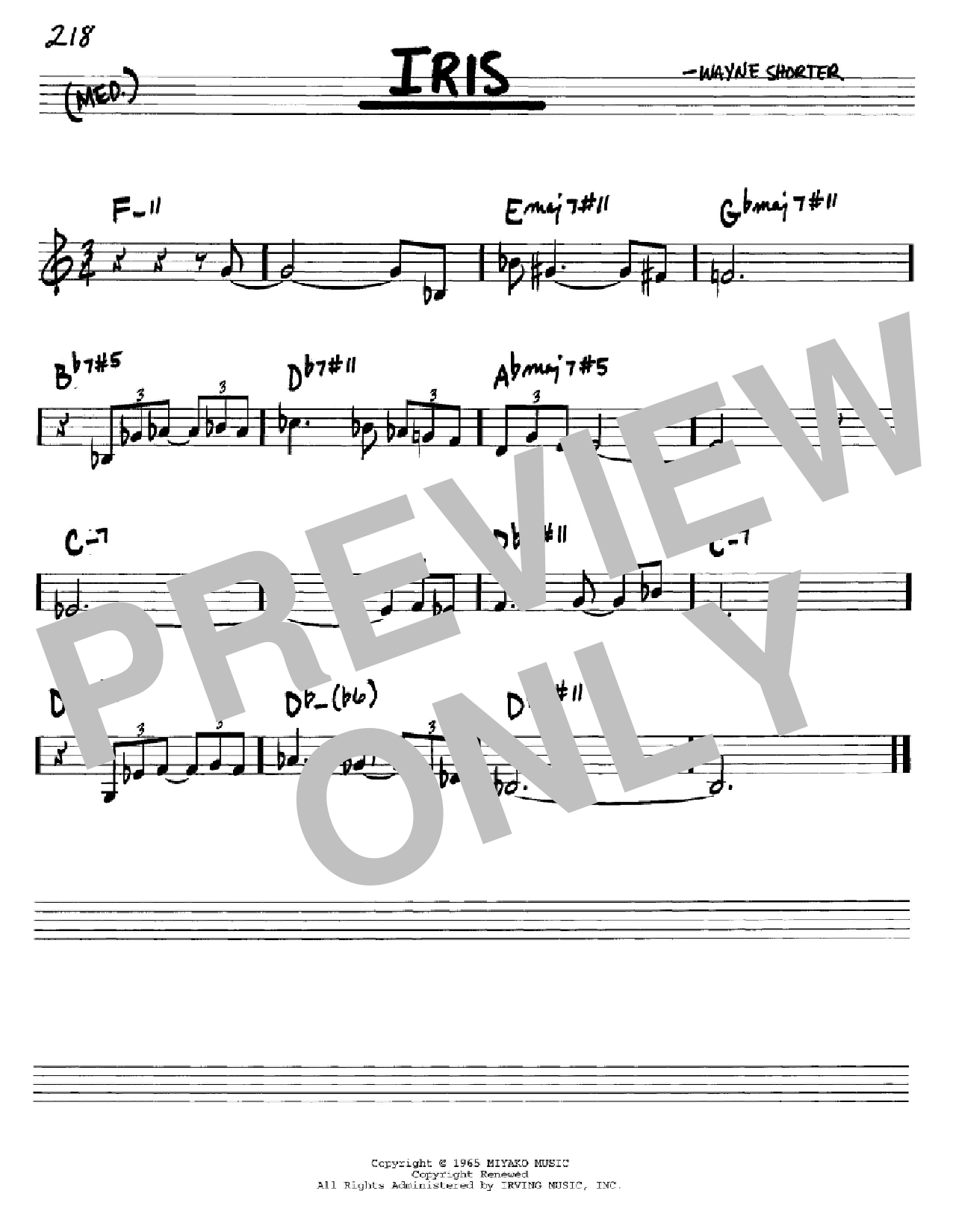 Wayne Shorter Iris sheet music notes and chords arranged for Real Book – Melody & Chords – Bb Instruments