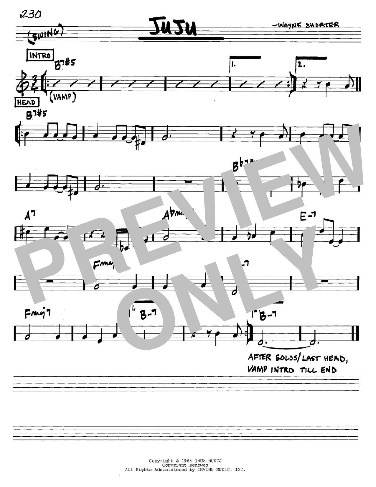 Wayne Shorter Juju sheet music notes and chords arranged for Tenor Sax Transcription