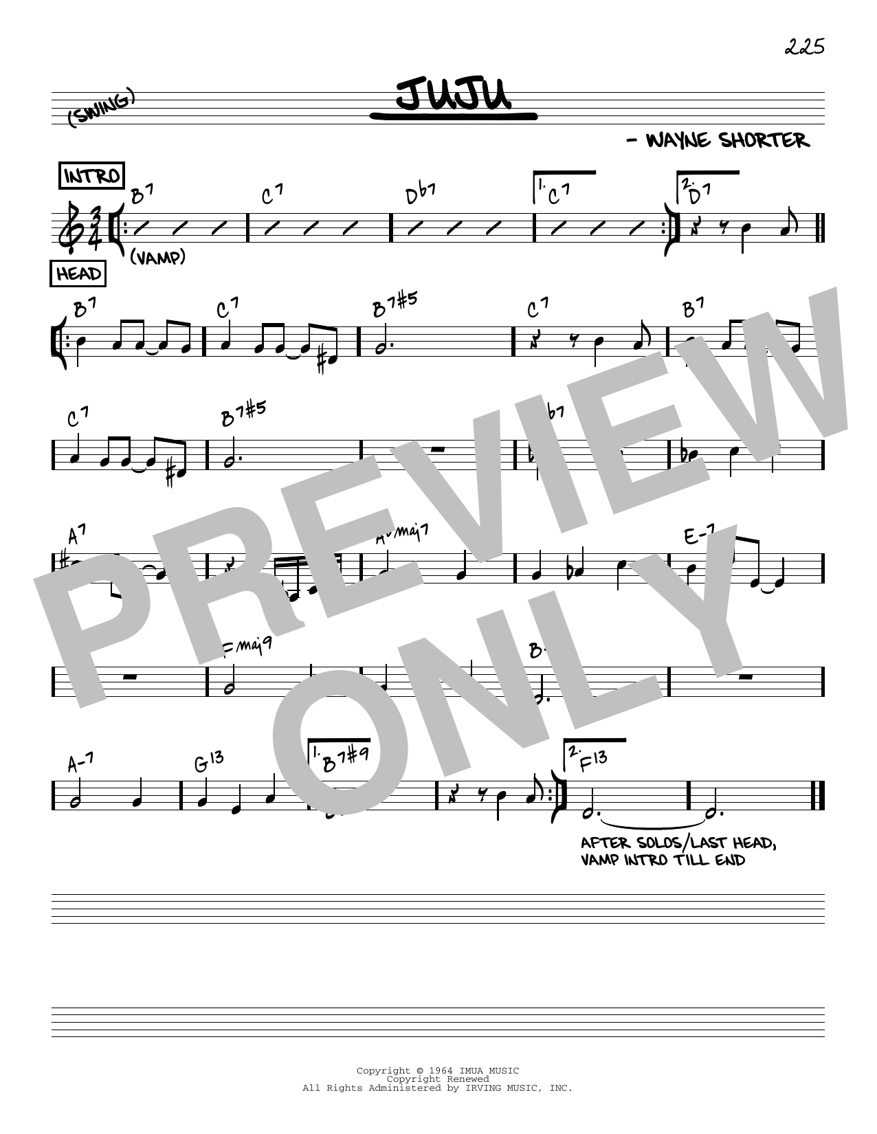 Wayne Shorter Juju [Reharmonized version] (arr. Jack Grassel) sheet music notes and chords arranged for Real Book – Melody & Chords