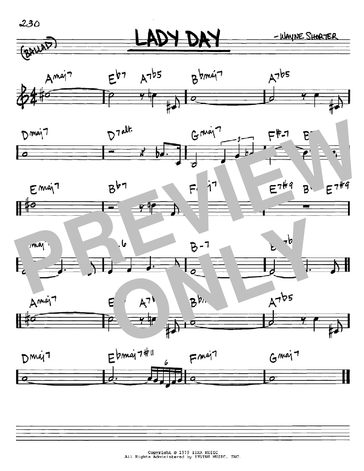 Wayne Shorter Lady Day sheet music notes and chords arranged for Real Book – Melody & Chords – C Instruments