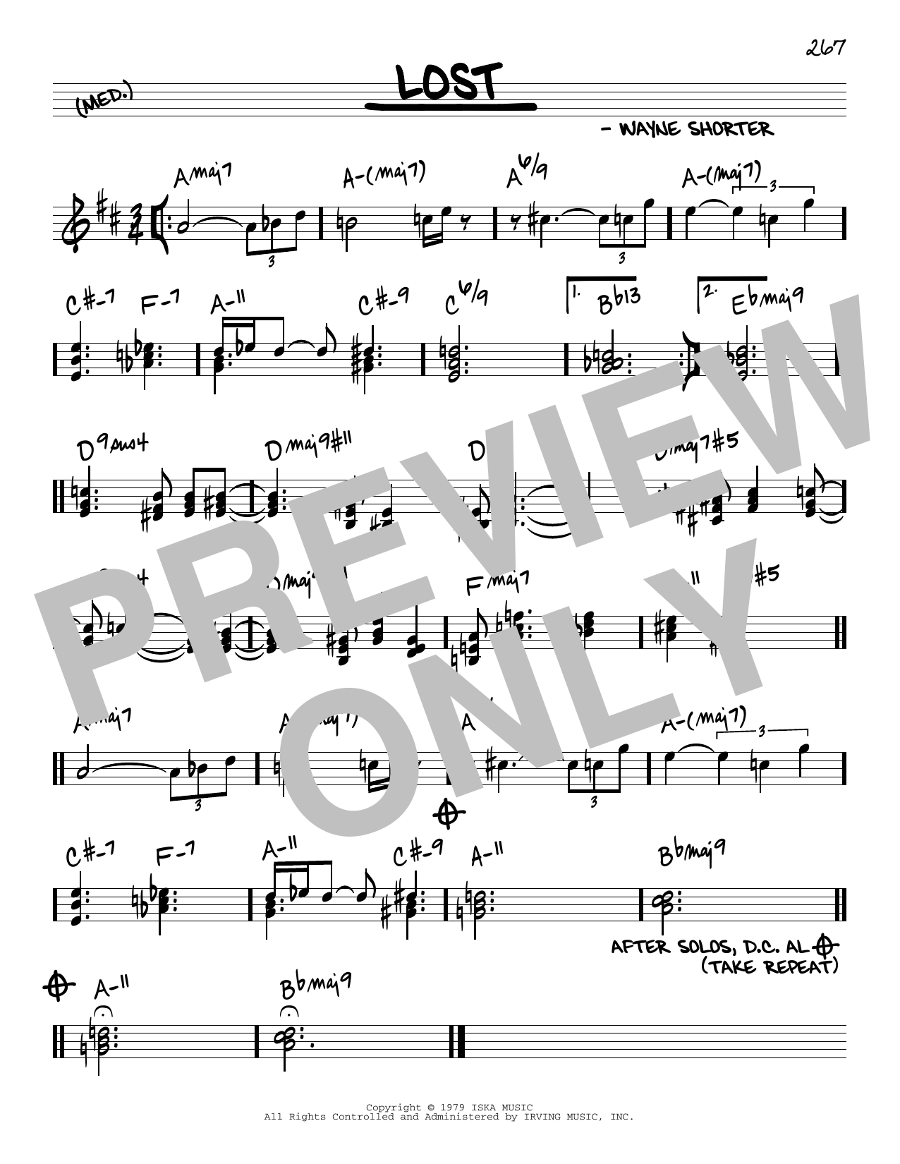 Wayne Shorter Lost sheet music notes and chords arranged for Real Book – Melody & Chords