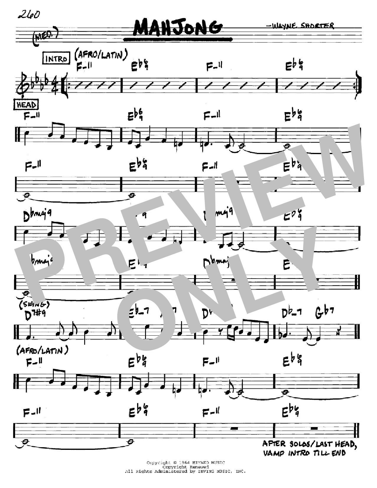 Wayne Shorter Mahjong sheet music notes and chords arranged for Real Book – Melody & Chords – Bass Clef Instruments
