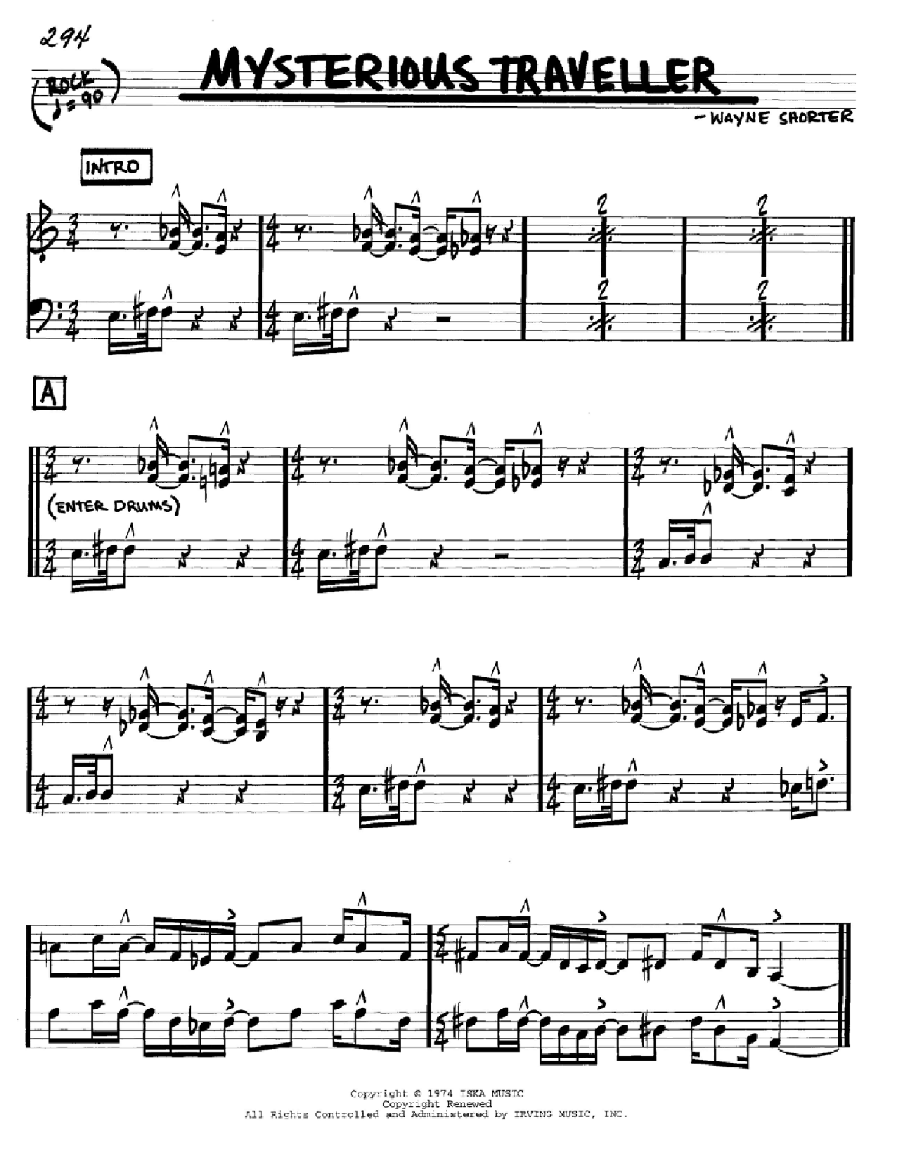Wayne Shorter Mysterious Traveller sheet music notes and chords arranged for Real Book – Melody & Chords – C Instruments