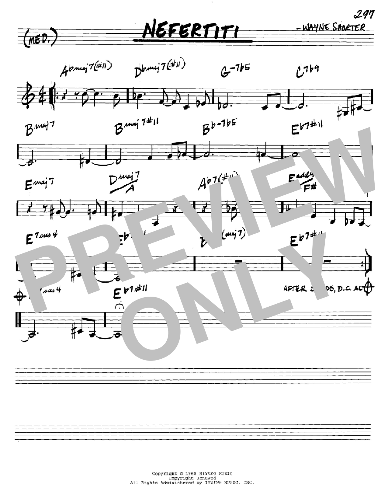 Wayne Shorter Nefertiti sheet music notes and chords arranged for Real Book – Melody & Chords – Eb Instruments