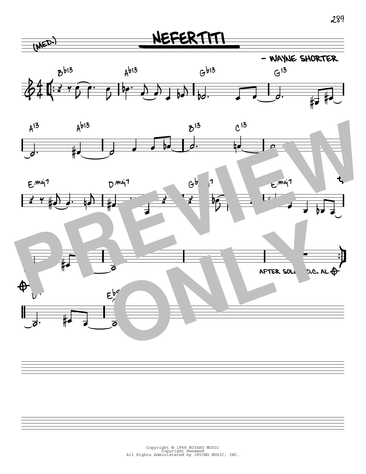 Wayne Shorter Nefertiti [Reharmonized version] (arr. Jack Grassel) sheet music notes and chords arranged for Real Book – Melody & Chords
