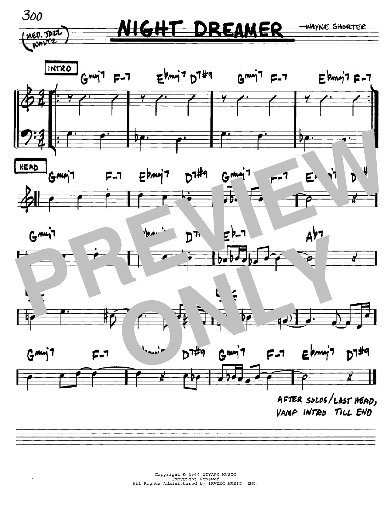 Wayne Shorter Night Dreamer sheet music notes and chords arranged for Real Book – Melody & Chords – Bb Instruments