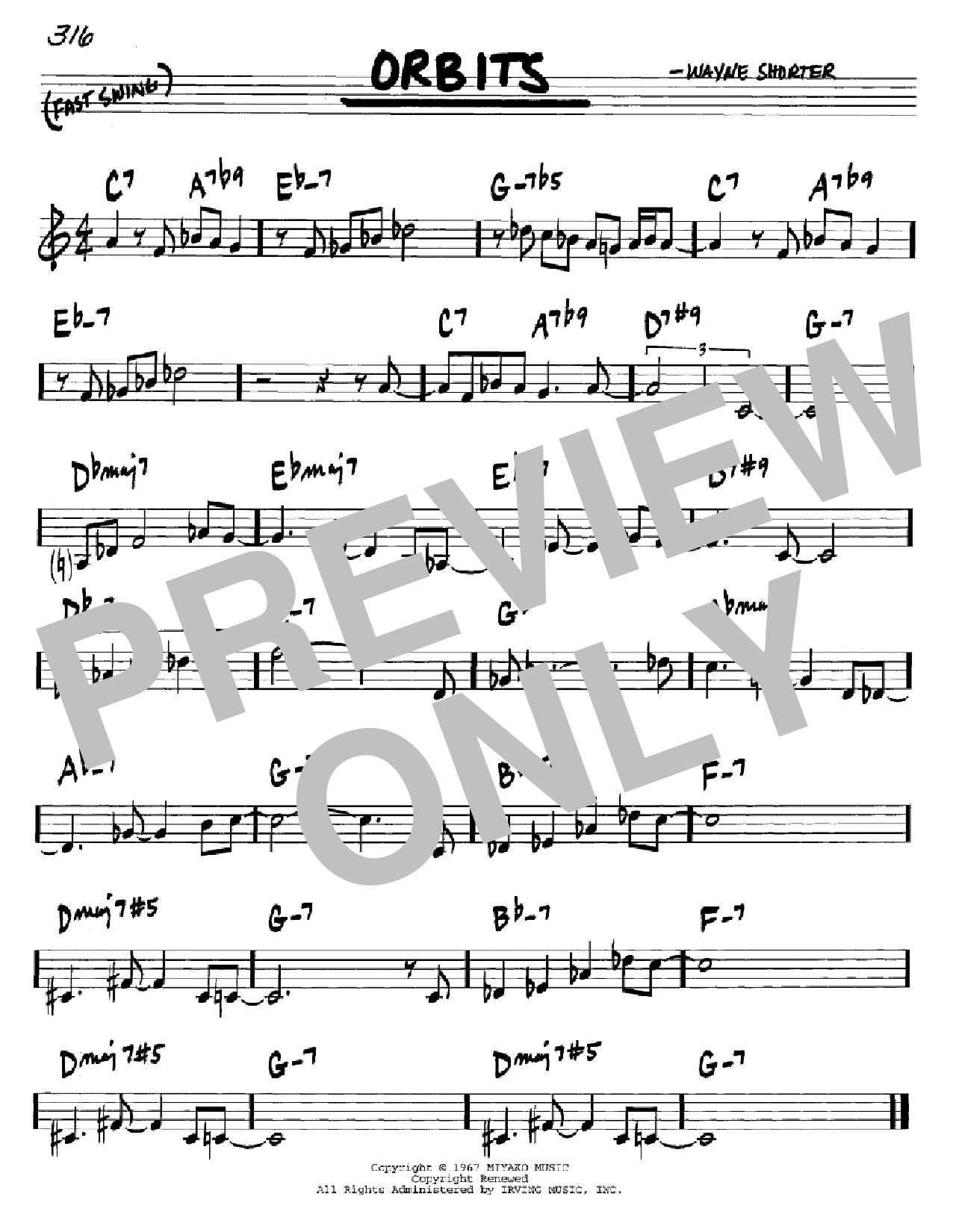 Wayne Shorter Orbits sheet music notes and chords arranged for Real Book – Melody & Chords – Bb Instruments