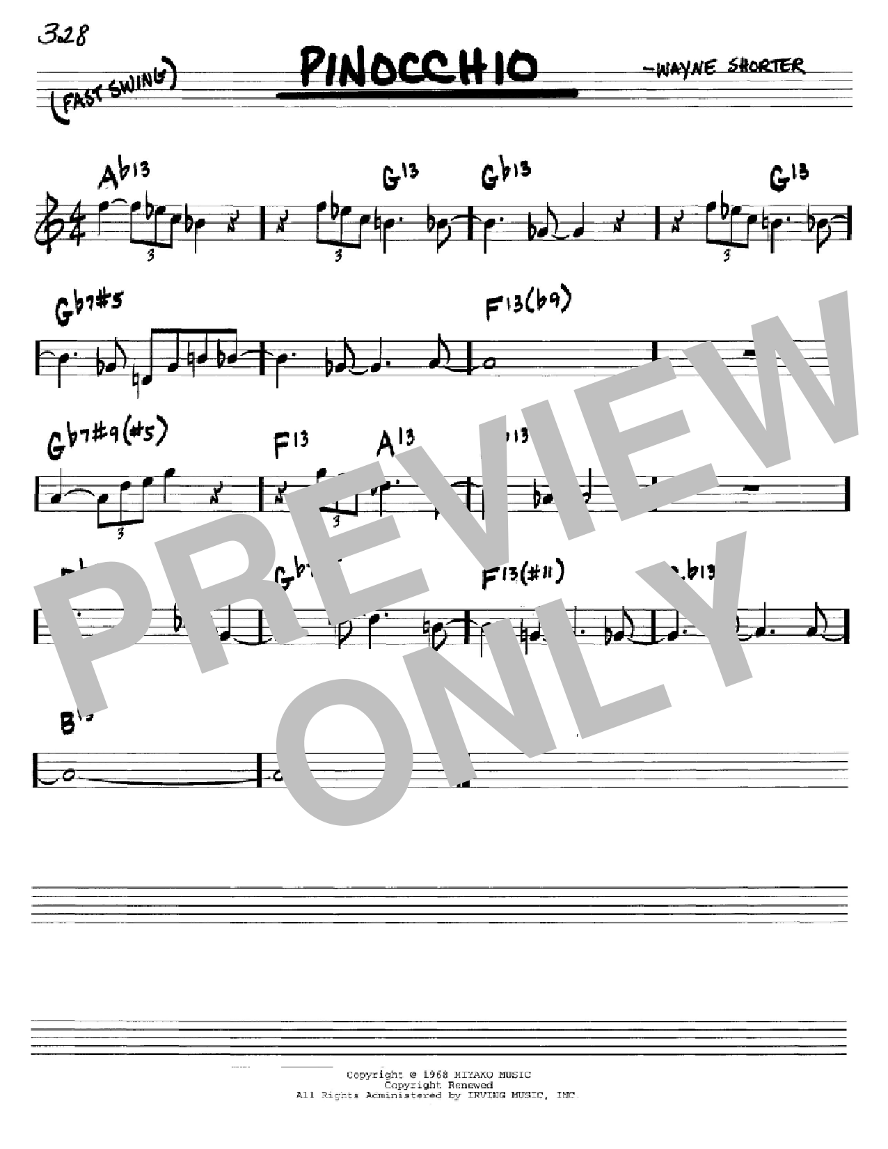 Wayne Shorter Pinocchio sheet music notes and chords arranged for Real Book – Melody & Chords – Bass Clef Instruments
