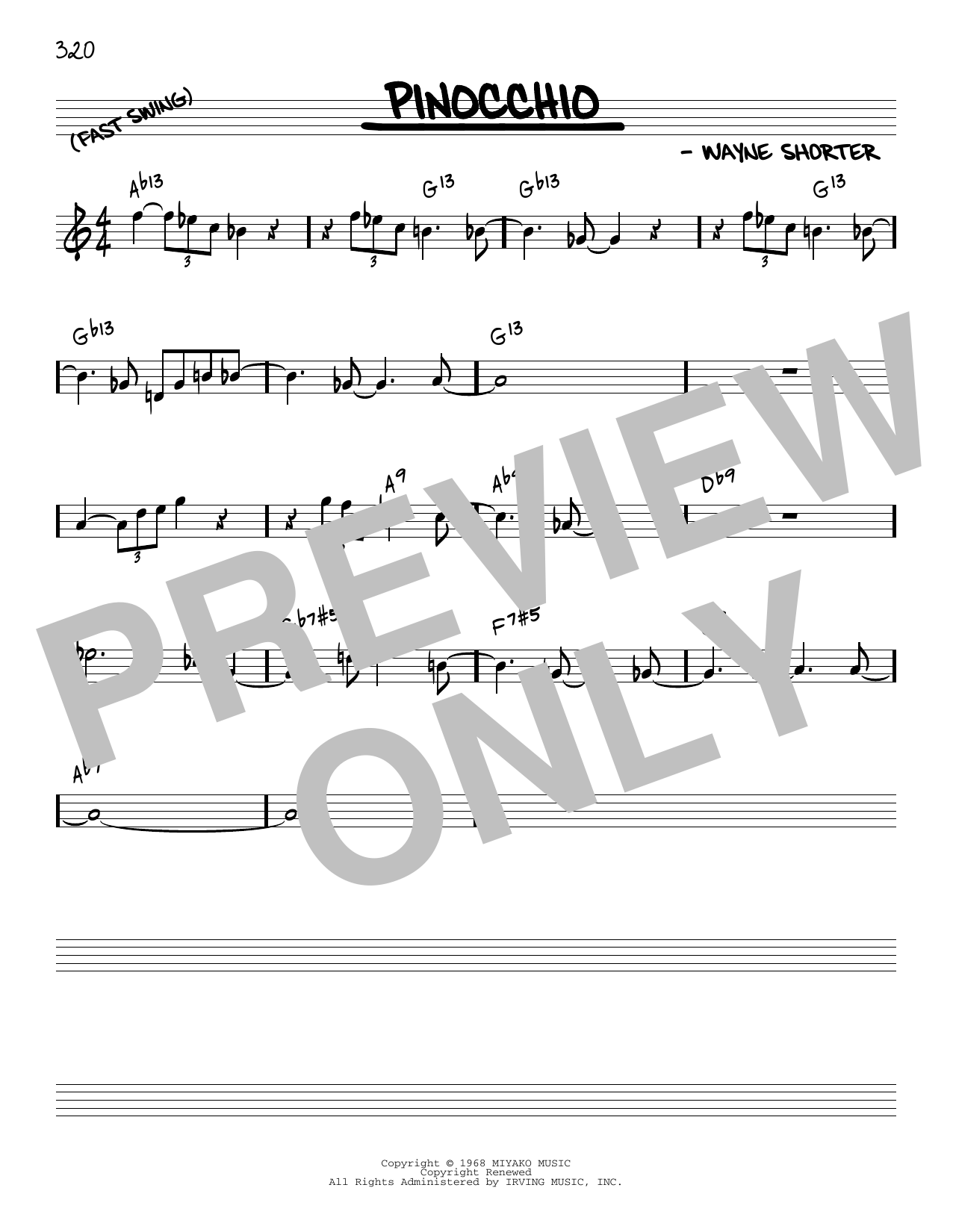 Wayne Shorter Pinocchio [Reharmonized version] (arr. Jack Grassel) sheet music notes and chords arranged for Real Book – Melody & Chords