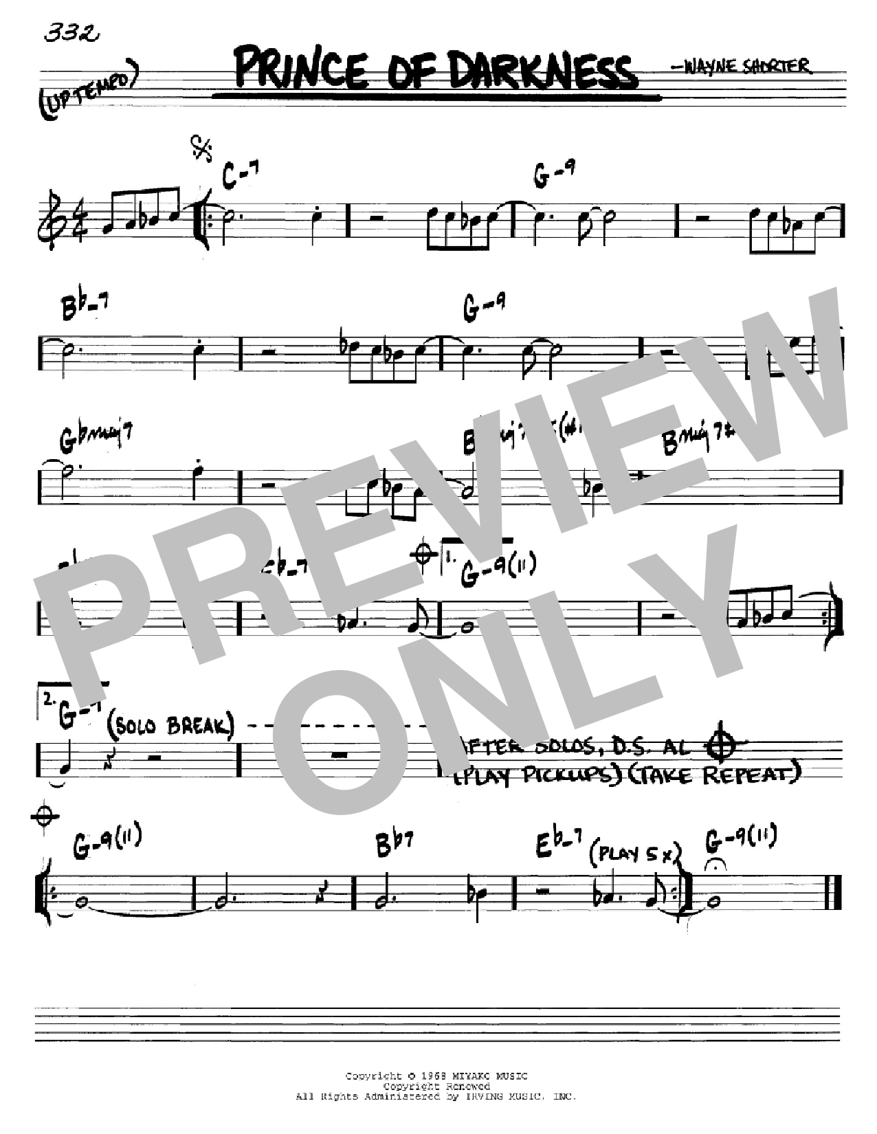 Wayne Shorter Prince Of Darkness sheet music notes and chords arranged for Real Book – Melody & Chords – Bass Clef Instruments