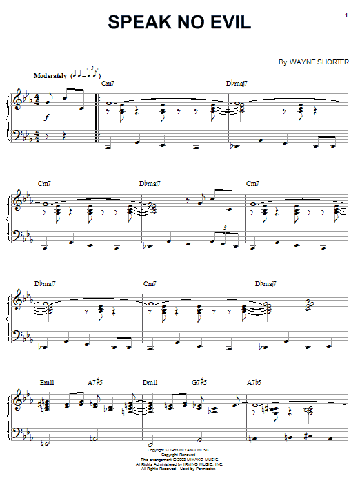 Wayne Shorter Speak No Evil sheet music notes and chords arranged for Tenor Sax Transcription