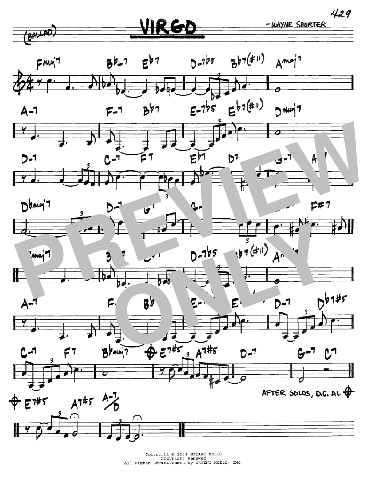 Wayne Shorter Virgo sheet music notes and chords arranged for Real Book – Melody & Chords – Bb Instruments