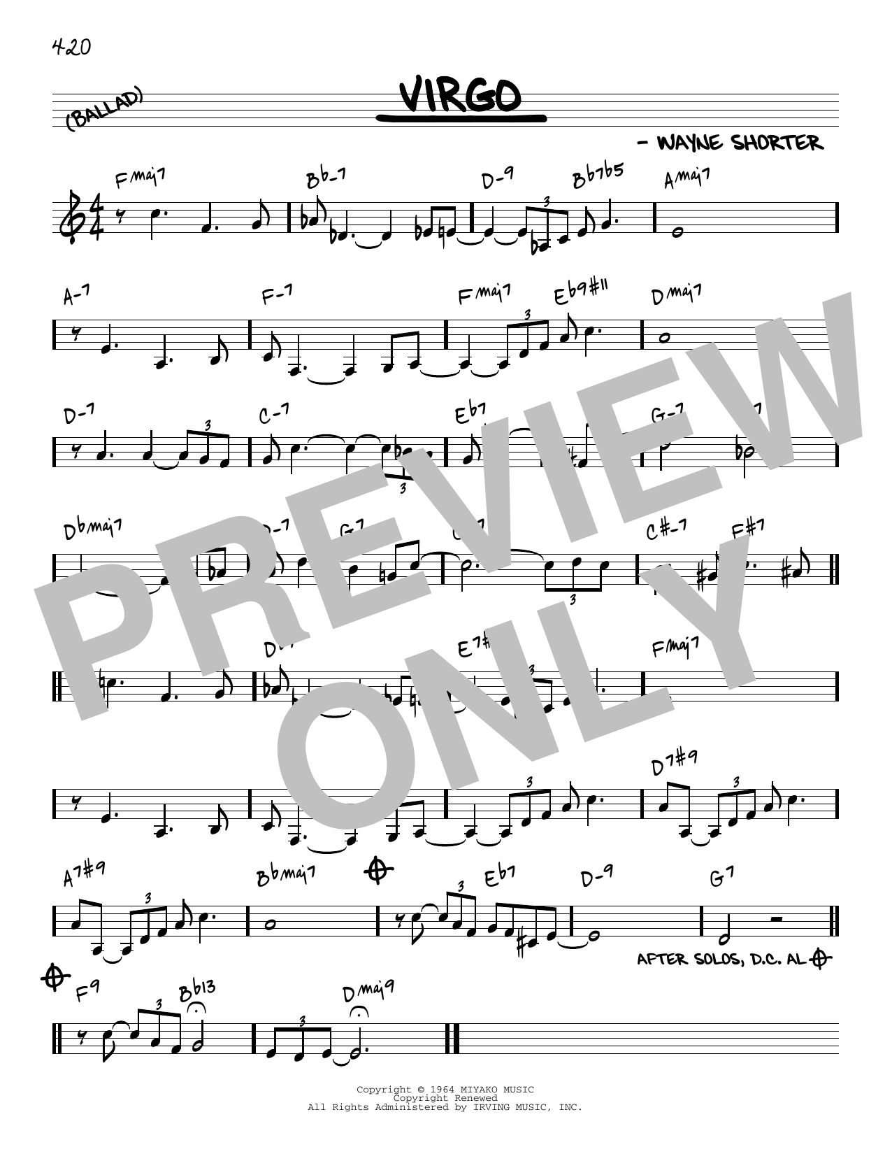 Wayne Shorter Virgo [Reharmonized version] (arr. Jack Grassel) sheet music notes and chords arranged for Real Book – Melody & Chords