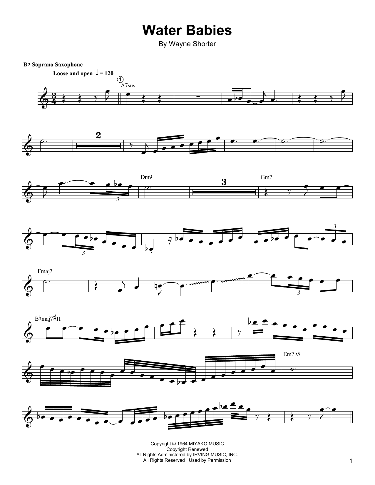 Wayne Shorter Water Babies sheet music notes and chords arranged for Soprano Sax Transcription
