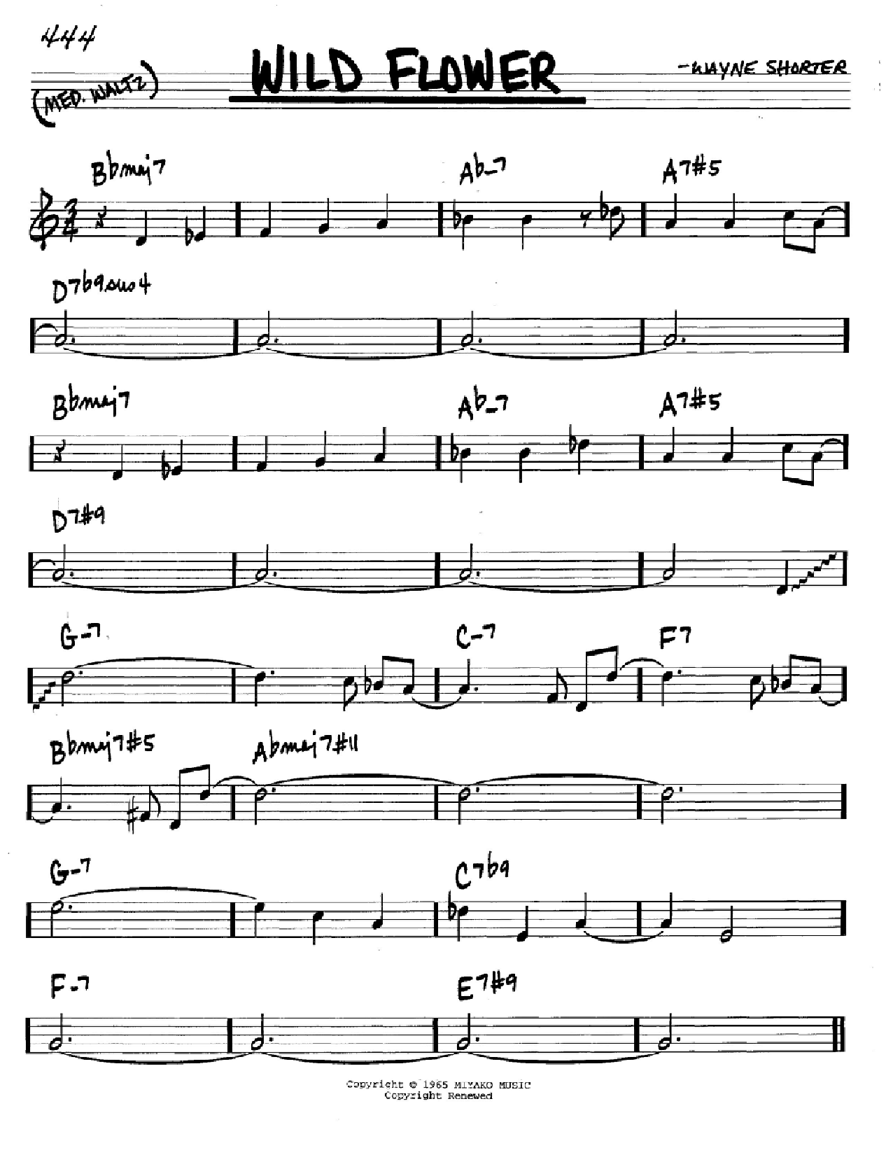 Wayne Shorter Wild Flower sheet music notes and chords arranged for Real Book – Melody & Chords – Eb Instruments