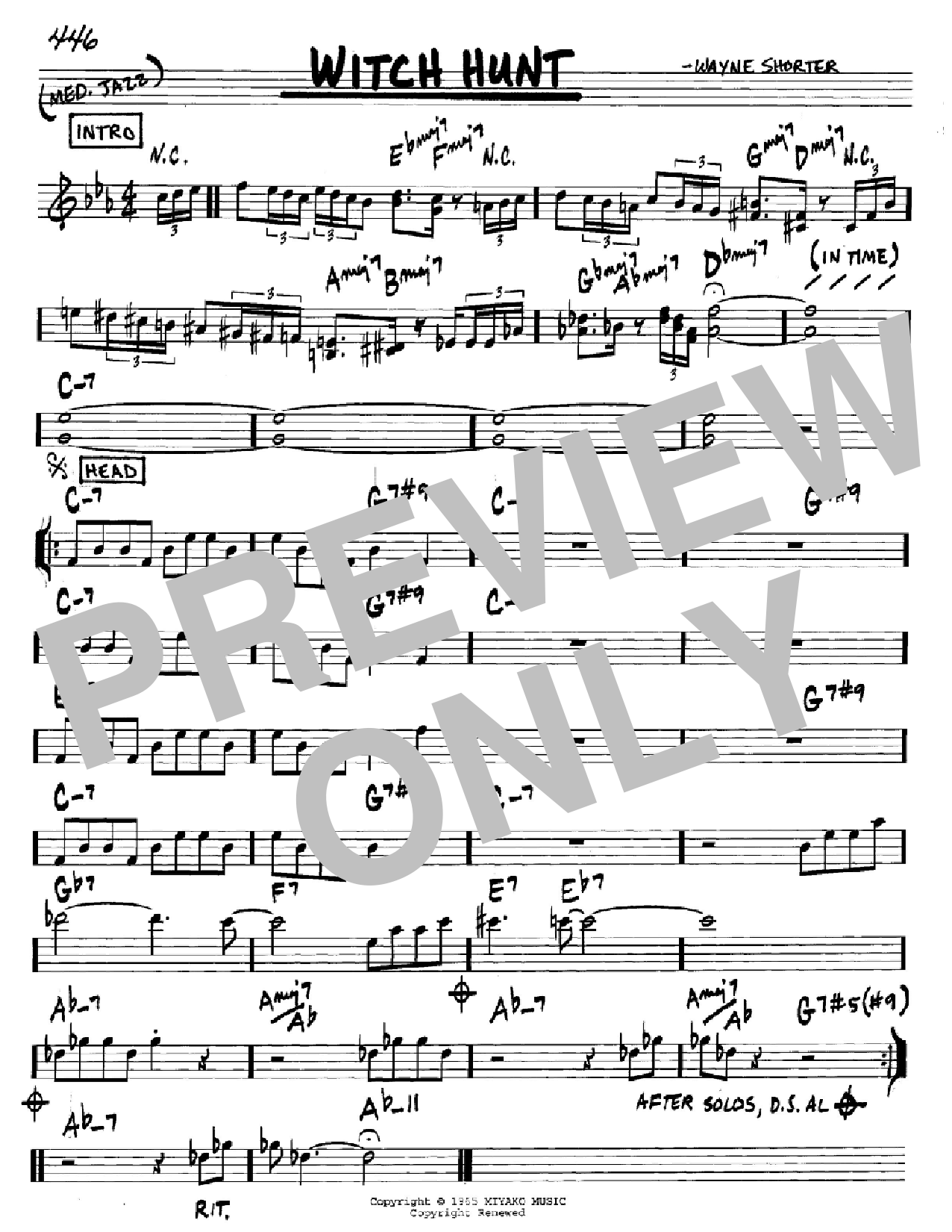 Wayne Shorter Witch Hunt sheet music notes and chords arranged for Tenor Sax Transcription