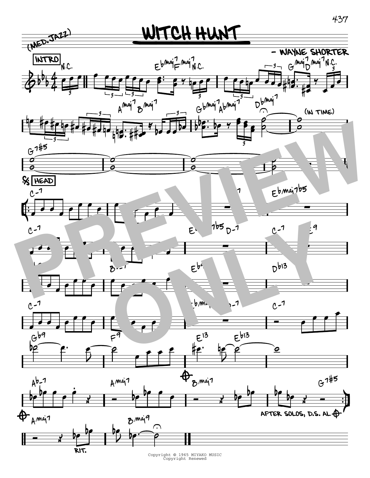 Wayne Shorter Witch Hunt [Reharmonized version] (arr. Jack Grassel) sheet music notes and chords arranged for Real Book – Melody & Chords