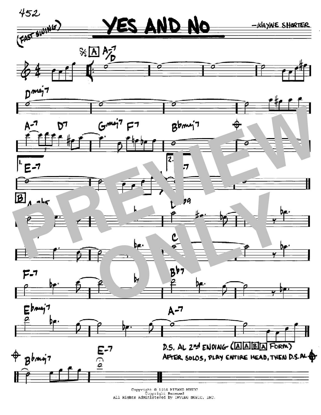 Wayne Shorter Yes And No sheet music notes and chords arranged for Real Book – Melody & Chords – Eb Instruments