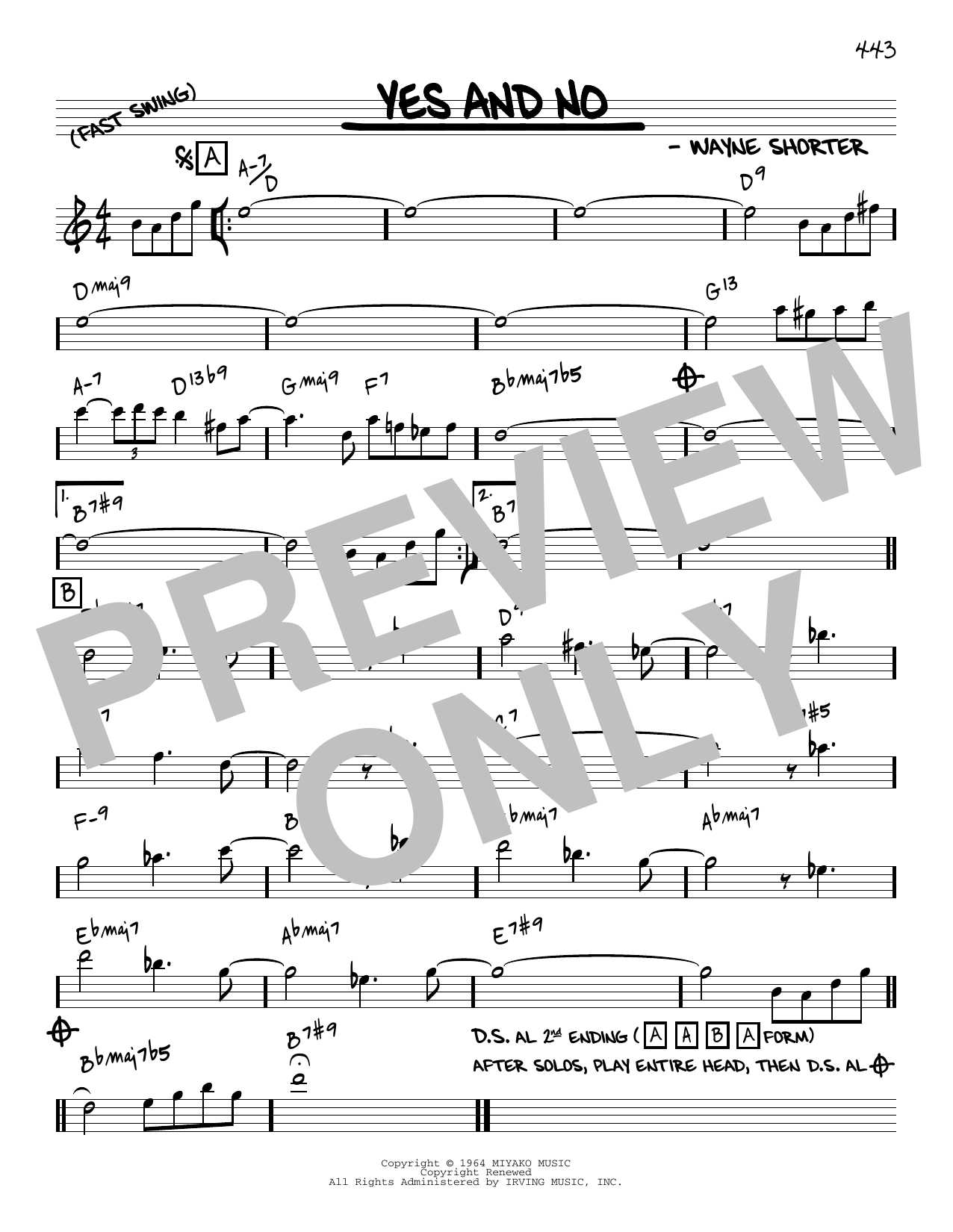 Wayne Shorter Yes And No [Reharmonized version] (arr. Jack Grassel) sheet music notes and chords arranged for Real Book – Melody & Chords