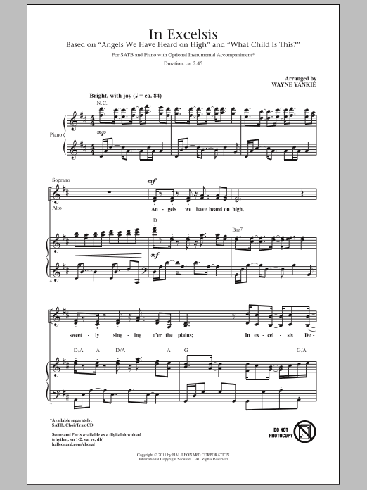 Wayne Yankie In Excelsis sheet music notes and chords arranged for SATB Choir