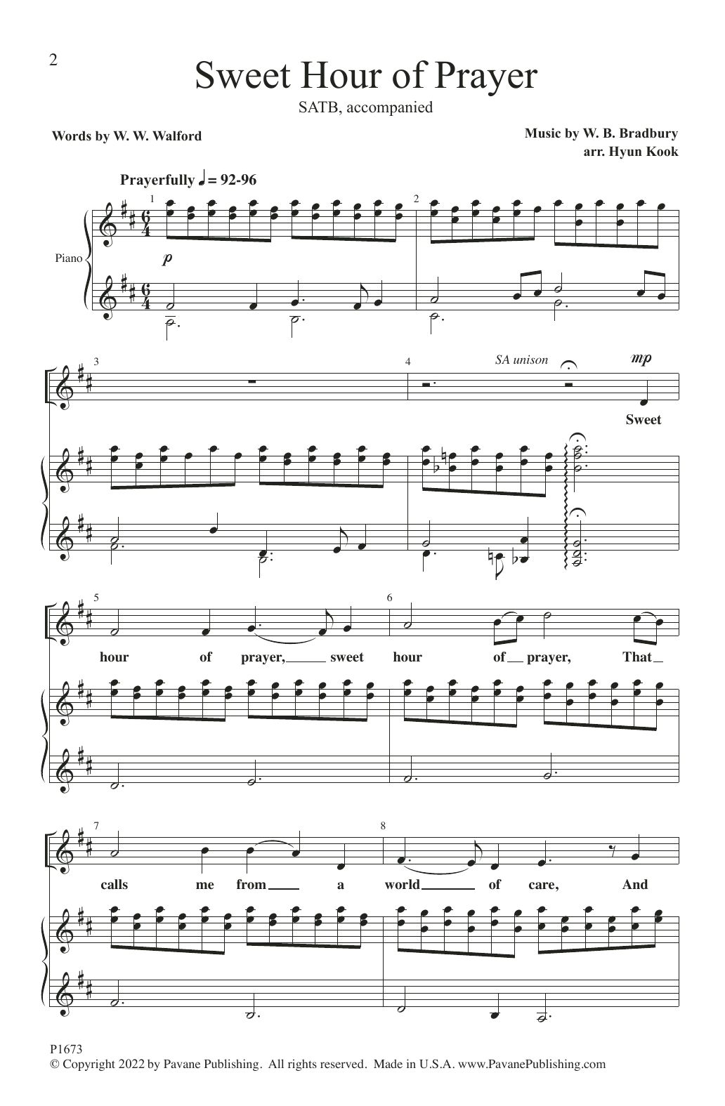 W.B. Bradbury Sweet Hour of Prayer (arr. Hyun Kook) sheet music notes and chords arranged for SATB Choir