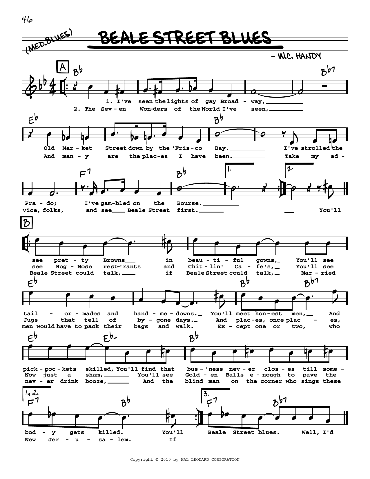 W.C. Handy Beale Street Blues (arr. Robert Rawlins) sheet music notes and chords arranged for Real Book – Melody, Lyrics & Chords
