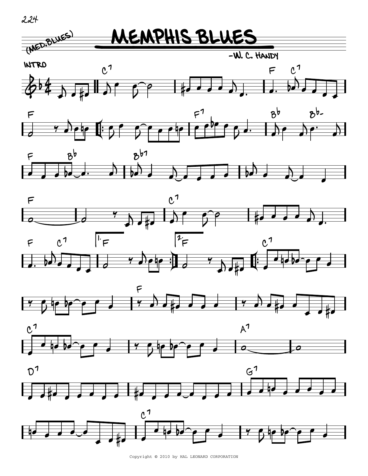 W.C. Handy Memphis Blues (arr. Robert Rawlins) sheet music notes and chords arranged for Real Book – Melody, Lyrics & Chords