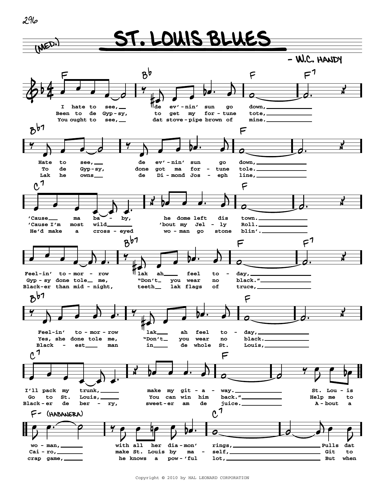 W.C. Handy St. Louis Blues (arr. Robert Rawlins) sheet music notes and chords arranged for Real Book – Melody, Lyrics & Chords