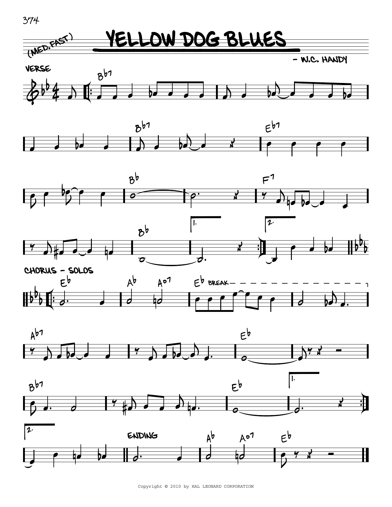 W.C. Handy Yellow Dog Blues (arr. Robert Rawlins) sheet music notes and chords arranged for Real Book – Melody, Lyrics & Chords