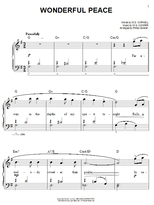 W.D. Cornell Wonderful Peace (arr. Phillip Keveren) sheet music notes and chords arranged for Easy Piano