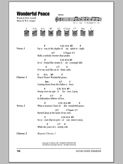 W.D. Cornell Wonderful Peace sheet music notes and chords arranged for Piano, Vocal & Guitar Chords (Right-Hand Melody)