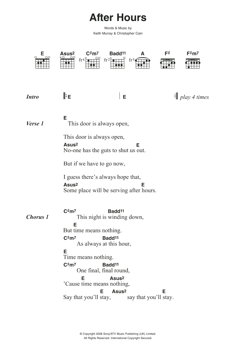 We Are Scientists After Hours sheet music notes and chords arranged for Guitar Chords/Lyrics