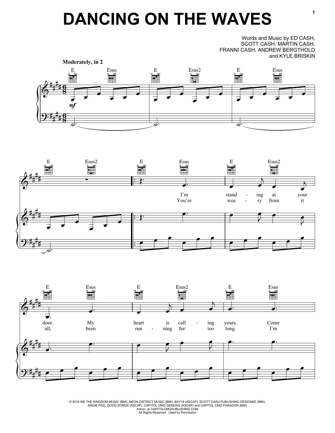 We The Kingdom Dancing On The Waves sheet music notes and chords arranged for Piano, Vocal & Guitar Chords (Right-Hand Melody)