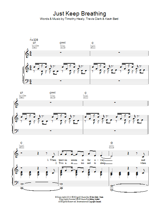 We The Kings Just Keep Breathing sheet music notes and chords arranged for Piano, Vocal & Guitar Chords