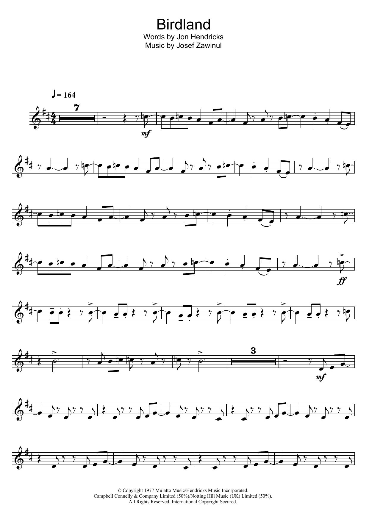 Weather Report Birdland sheet music notes and chords arranged for Alto Sax Solo