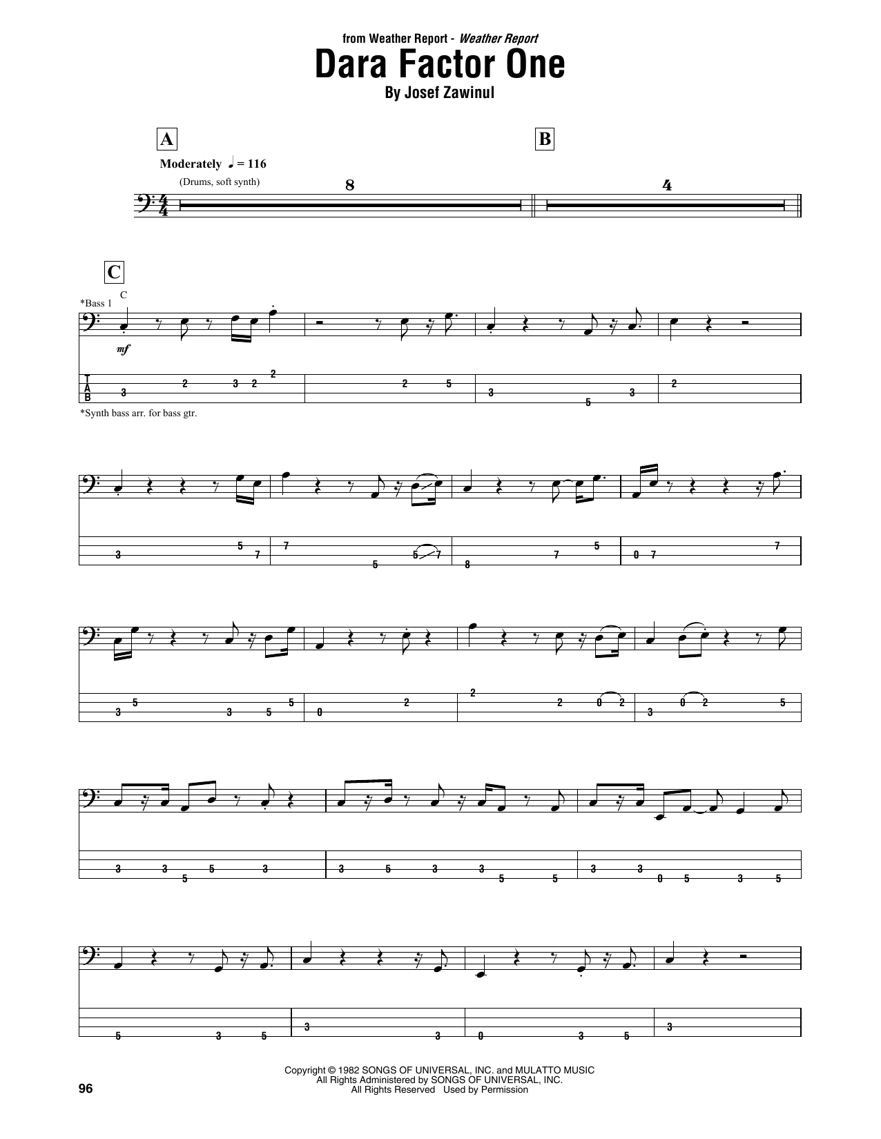 Weather Report Dara Factor One sheet music notes and chords arranged for Bass Guitar Tab