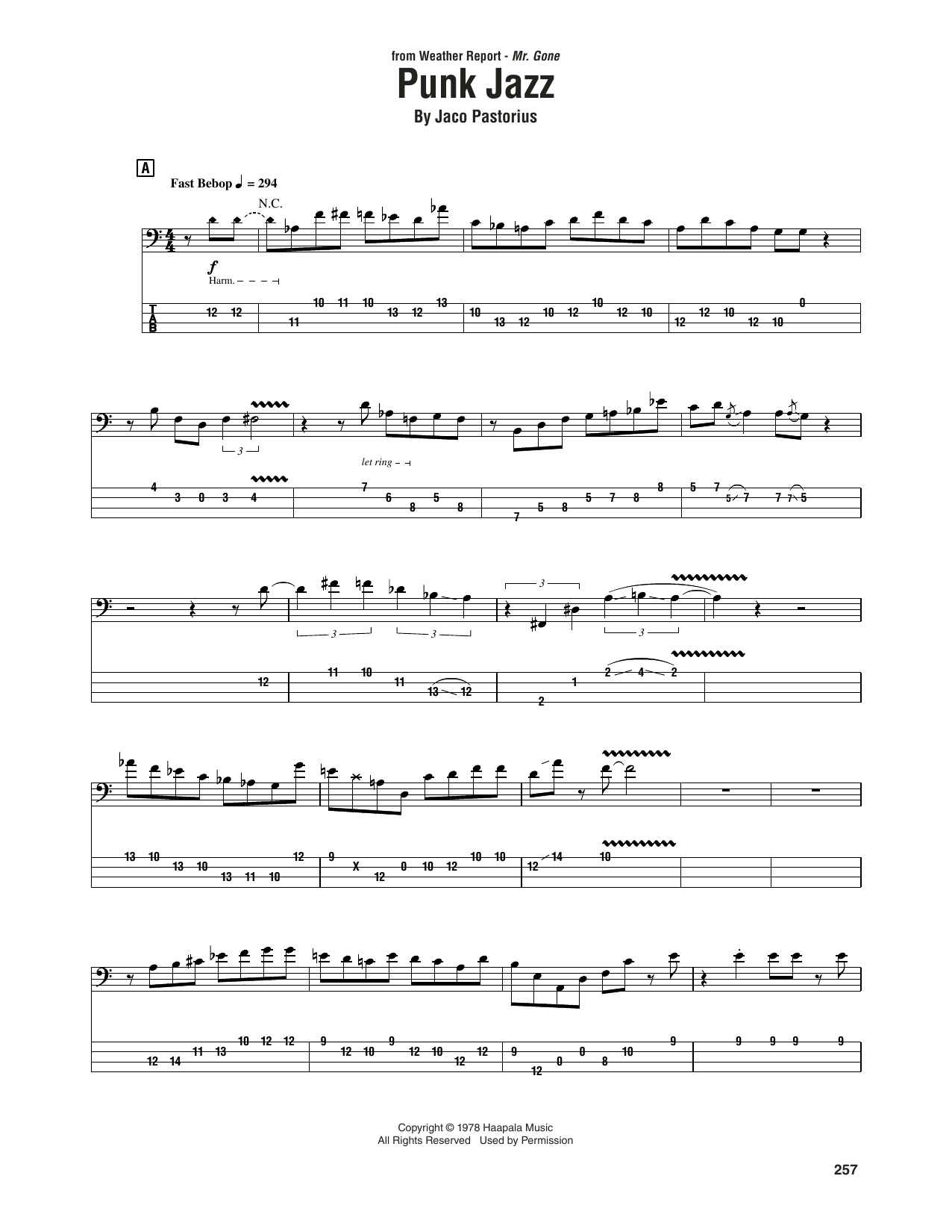 Weather Report Punk Jazz sheet music notes and chords arranged for Bass Guitar Tab