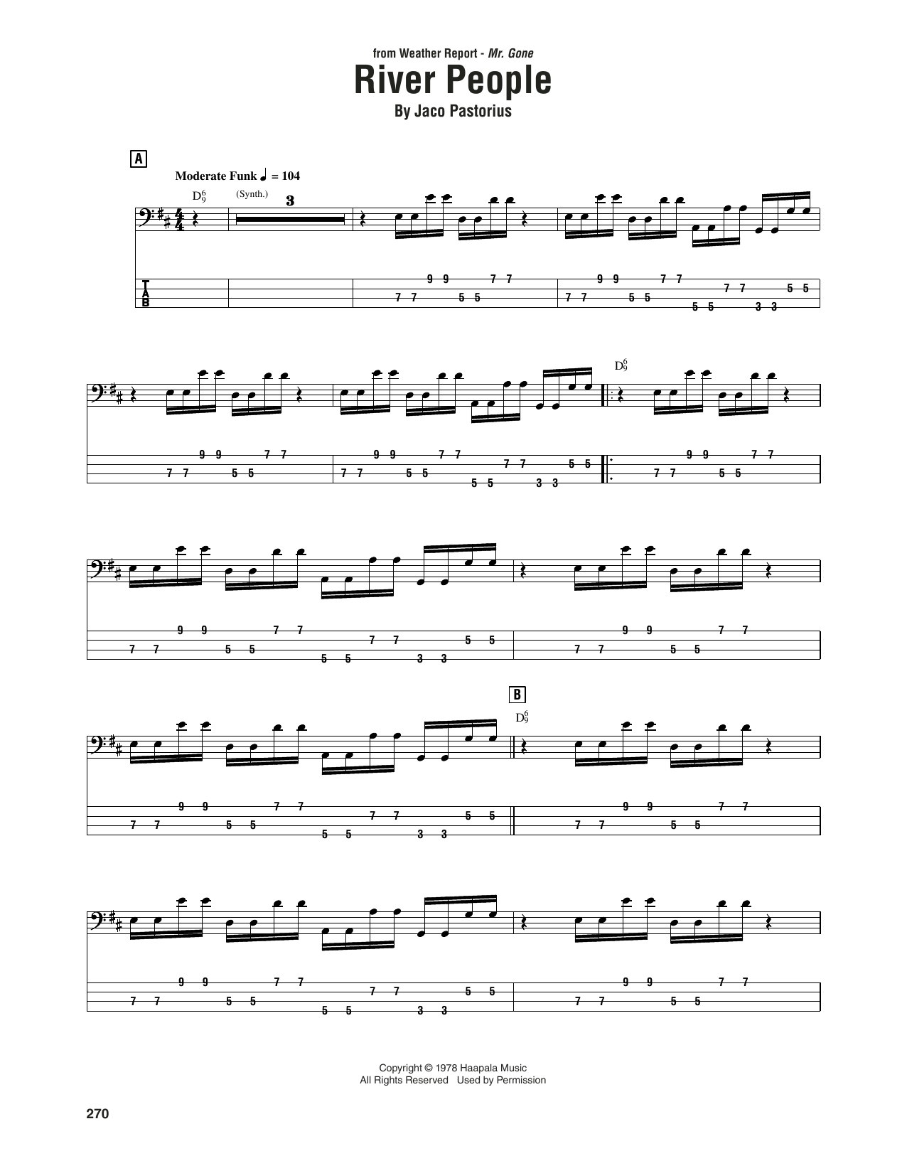 Weather Report River People sheet music notes and chords arranged for Bass Guitar Tab