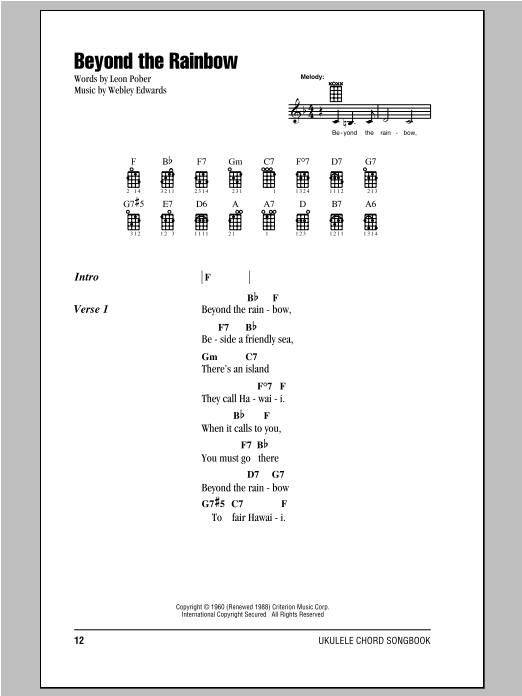 Webley Edwards Beyond The Rainbow sheet music notes and chords arranged for Piano, Vocal & Guitar Chords (Right-Hand Melody)