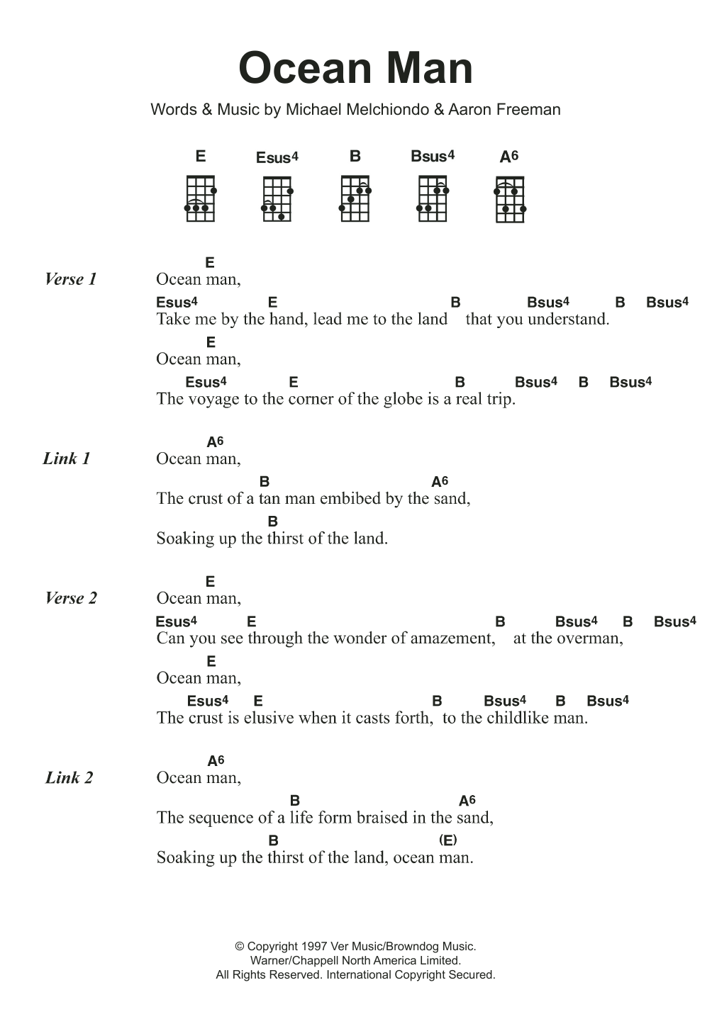 Ween Ocean Man sheet music notes and chords arranged for Ukulele