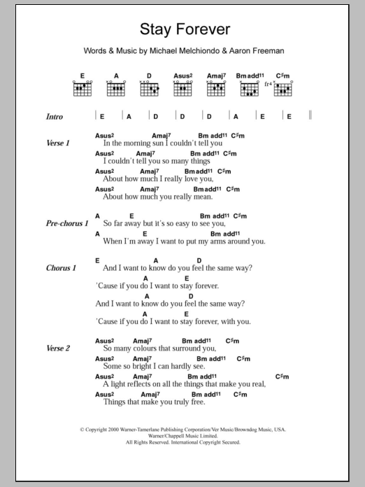 Ween Stay Forever sheet music notes and chords arranged for Guitar Chords/Lyrics