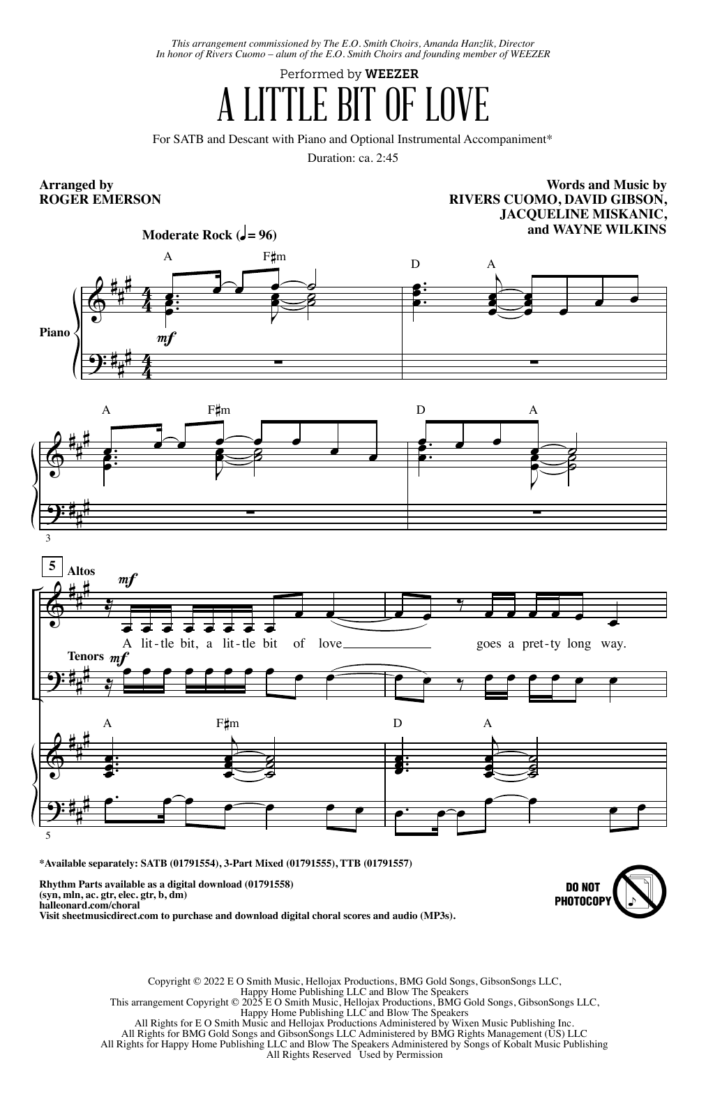 Weezer A Little Bit Of Love (arr. Roger Emerson) sheet music notes and chords arranged for 3-Part Mixed Choir