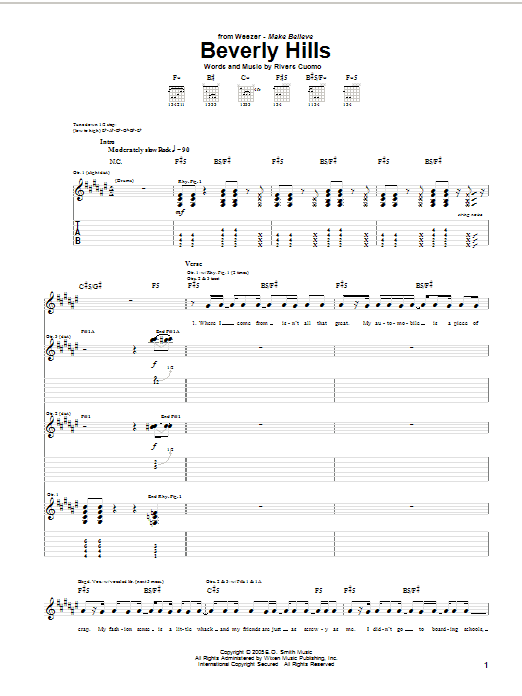 Weezer Beverly Hills sheet music notes and chords arranged for Guitar Tab
