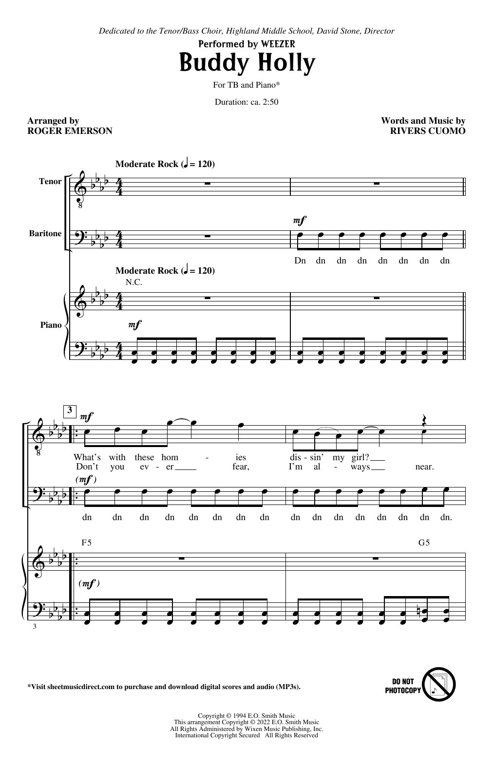 Weezer Buddy Holly (arr. Roger Emerson) sheet music notes and chords arranged for TB Choir