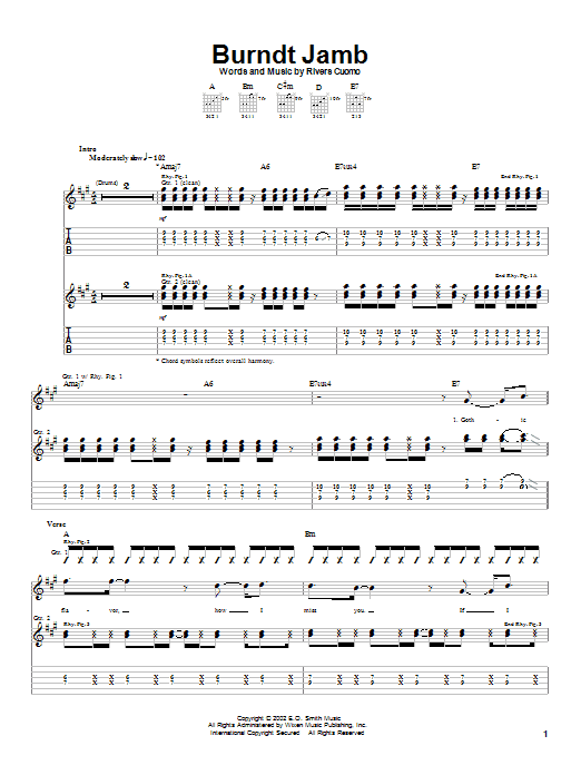 Weezer Burndt Jamb sheet music notes and chords arranged for Guitar Tab