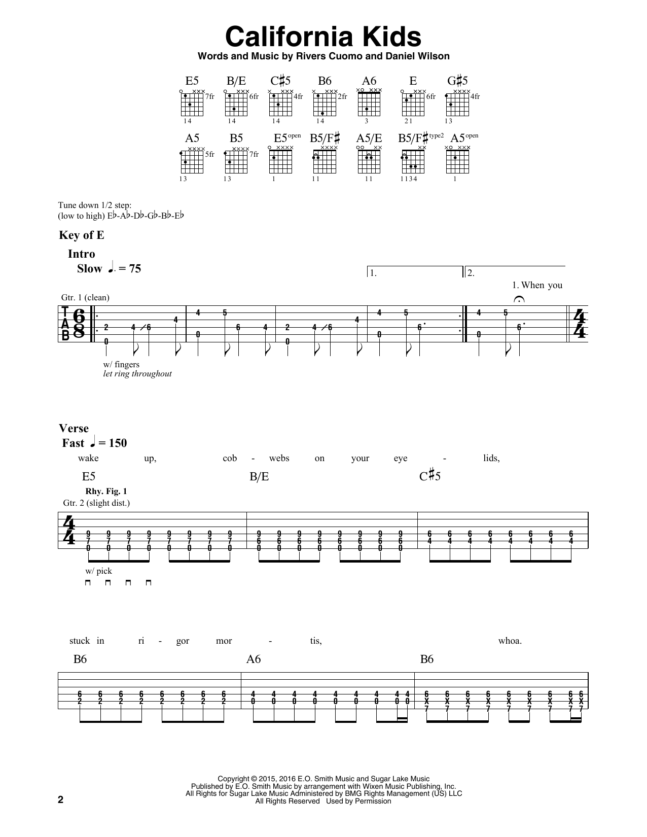 Weezer California Kids sheet music notes and chords arranged for Guitar Lead Sheet