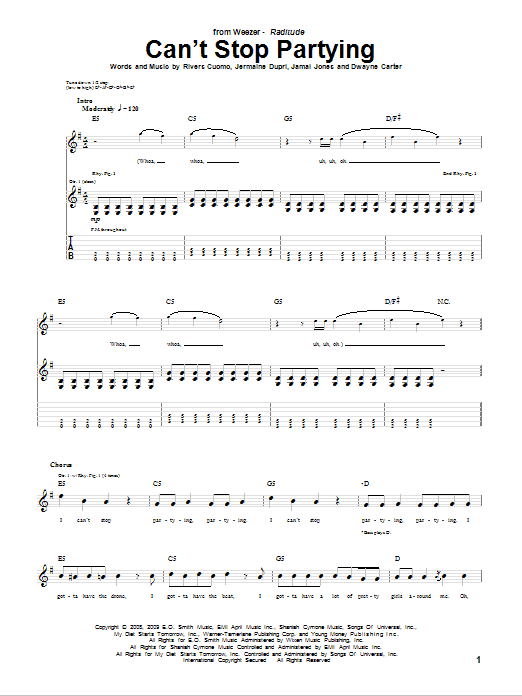 Weezer Can't Stop Partying sheet music notes and chords arranged for Guitar Tab