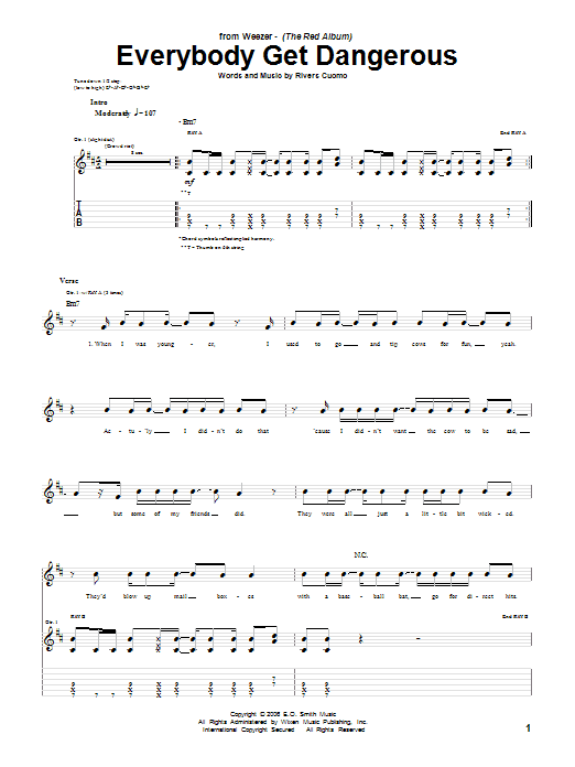 Weezer Everybody Get Dangerous sheet music notes and chords arranged for Guitar Tab