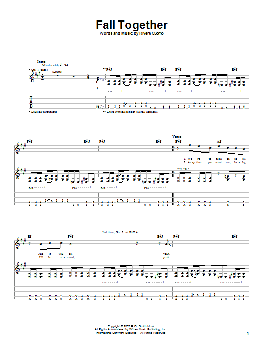 Weezer Fall Together sheet music notes and chords arranged for Guitar Tab