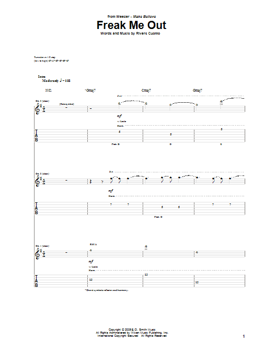 Weezer Freak Me Out sheet music notes and chords arranged for Guitar Tab